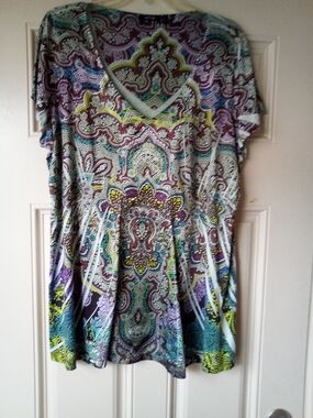 Apt. 9 V-Neck Paisley Tunic in Purple, Teal and Yellow